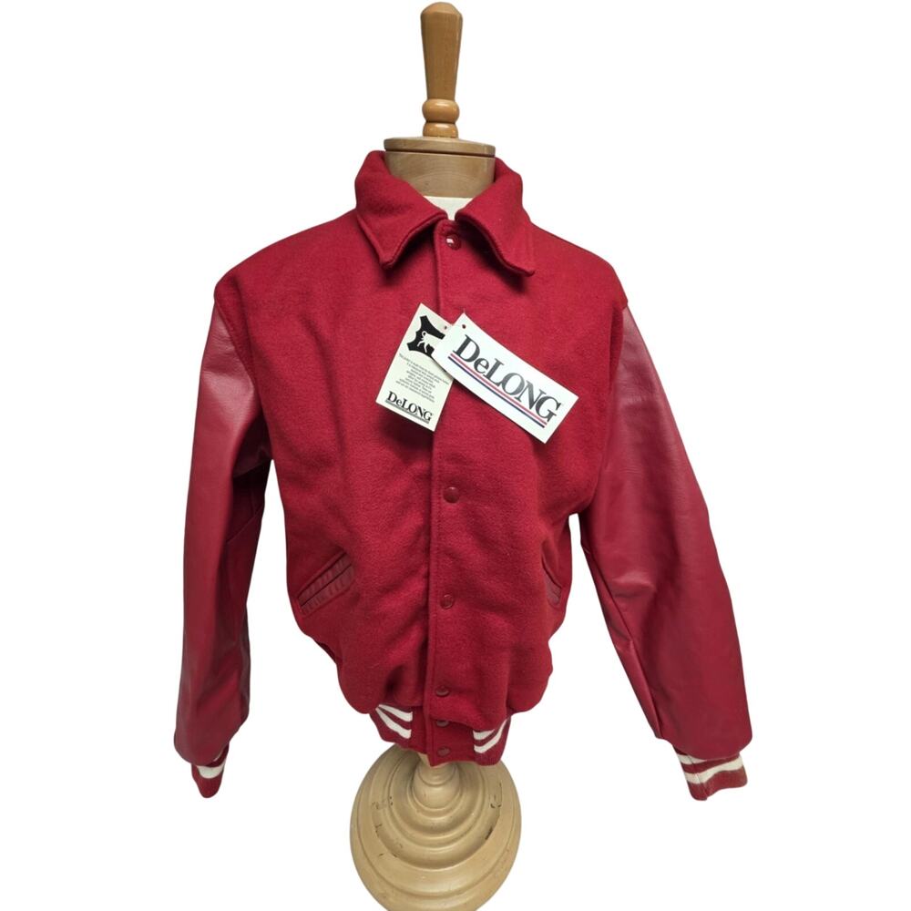 DeLong Vintage Varsity Jacket NWT Size L Made In USA Red White
